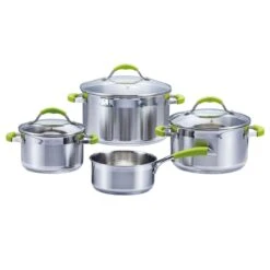 SSW Green Apple Kochtopf-Set, Edelstahl, Silikonschutz, 7-teilig