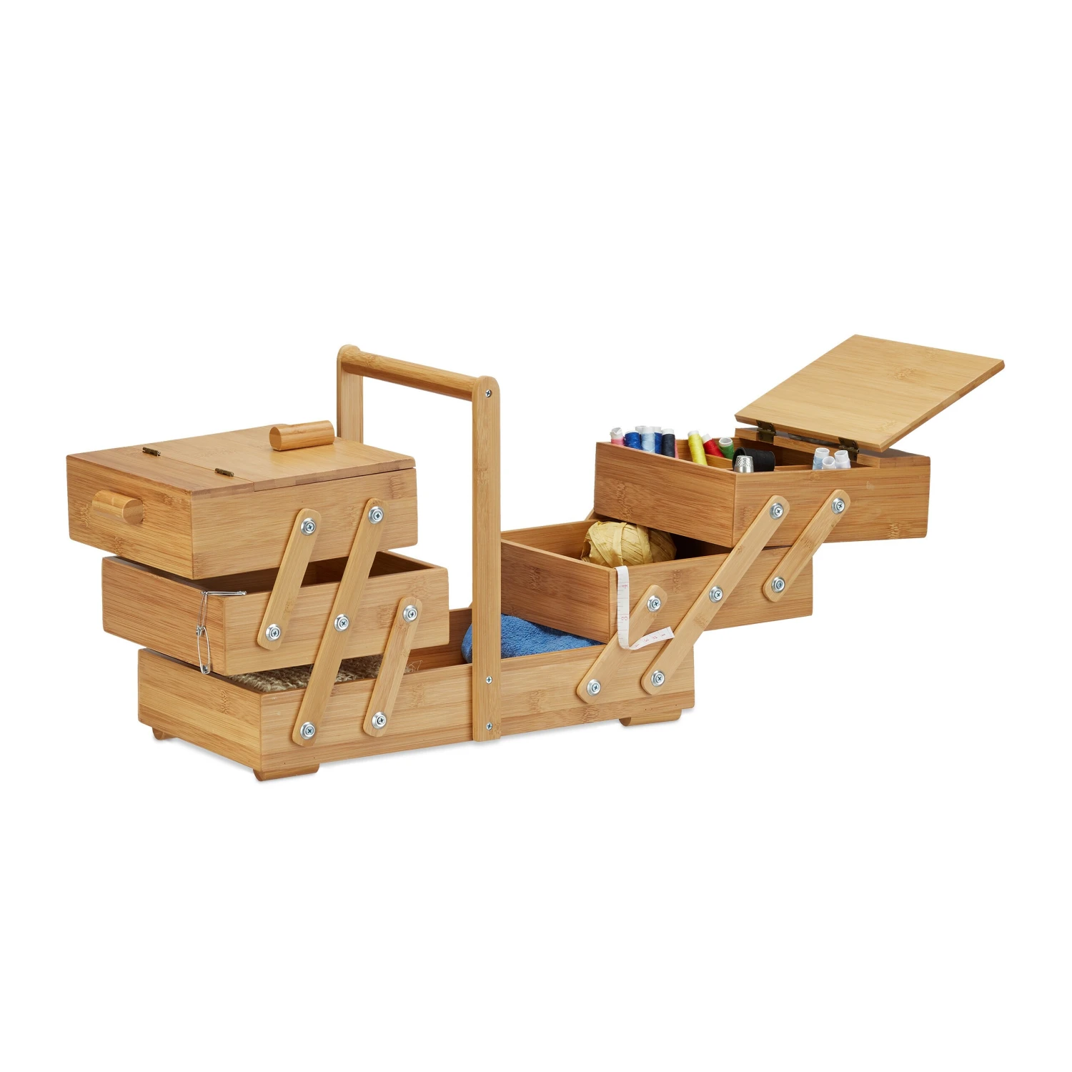 Relaxdays Nähkästchen Bambus XXL Viele Fächer 1 Relaxdays Nähkästchen Bambus XXL Viele Fächer