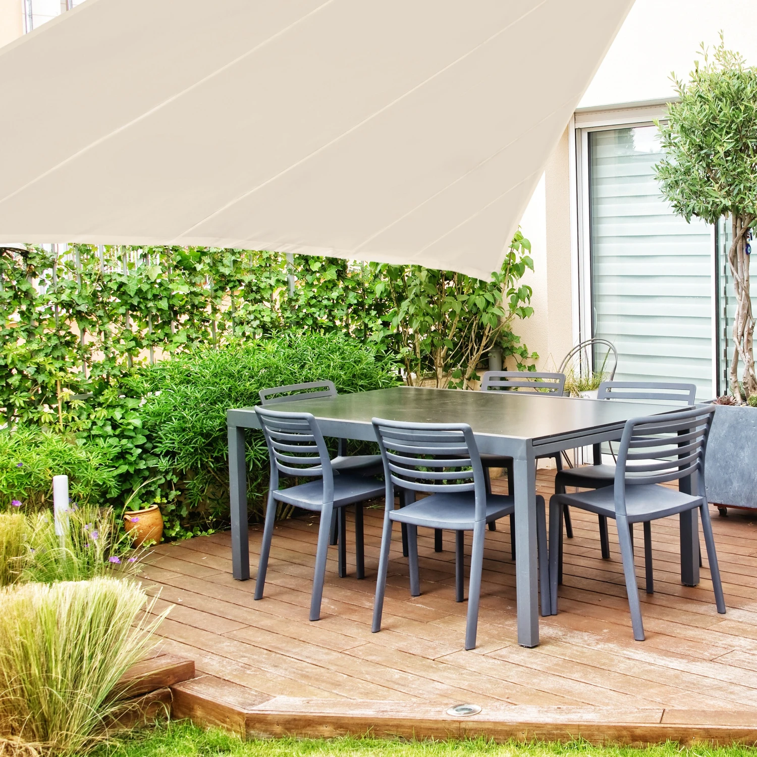 Relaxdays Sonnensegel Dreieck Beige 3 Relaxdays Sonnensegel Dreieck Beige – Bild 3