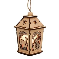 SIGRO Holz Mini-Laterne, 4-fach Sort., LED, 1 Stück Natur