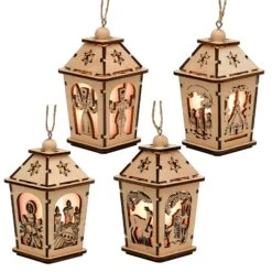 SIGRO Holz Mini-Laterne, 4-fach Sort., LED, 1 Stück Natur -OUTSUNNY Verkäufe 8600330400 2199424 prod 005