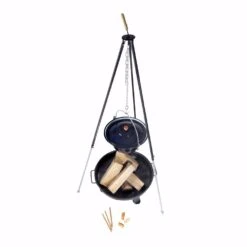 Acerto® Gulaschkessel 22L + Dreibein-Gestell (180cm) + Feuerschale (55cm) + Kaminholz Buche