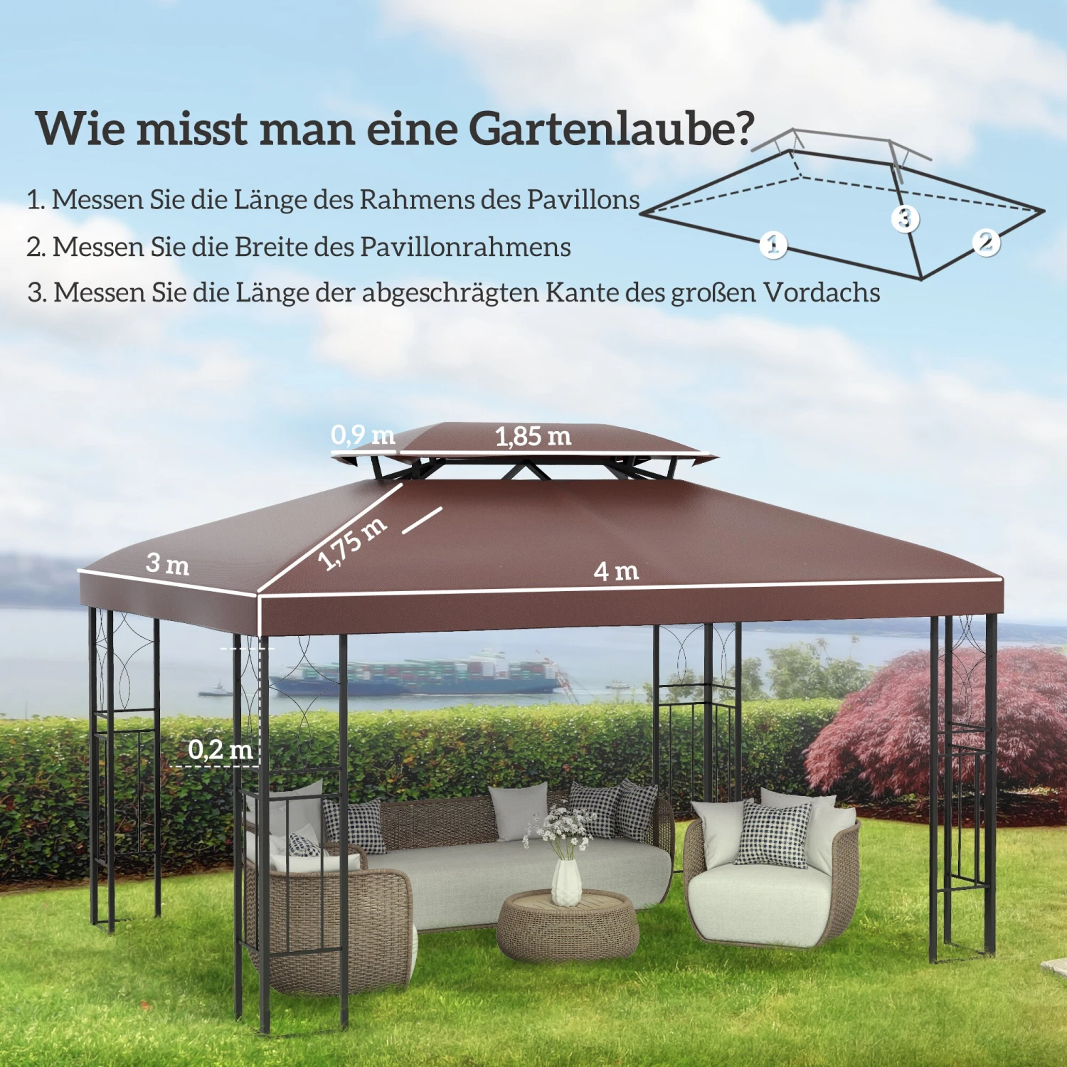 Outsunny Ersatzdach Für Metall Gartenpavillon Kaffeebraun 3 X 4 M (BxL) | Dach Gartenpavillon Metall-Pavillon Partyzelt 6 Outsunny Ersatzdach Für Metall Gartenpavillon Kaffeebraun 3 X 4 M (BxL) | Dach Gartenpavillon Metall-Pavillon Partyzelt – Bild 6