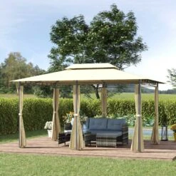 Outsunny Gartenpavillon Mit Doppeldach Milchweiß, Schwarz 400 X 300 X 265 Cm (LxBxH) | Gartenpavillon Partyzelt Festzelt Luxus Pavillon -OUTSUNNY Verkäufe 8600336600 01 0154 prod 004
