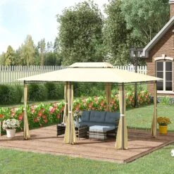 Outsunny Gartenpavillon Mit Doppeldach Milchweiß, Schwarz 400 X 300 X 265 Cm (LxBxH) | Gartenpavillon Partyzelt Festzelt Luxus Pavillon -OUTSUNNY Verkäufe 8600336600 01 0154 prod 005