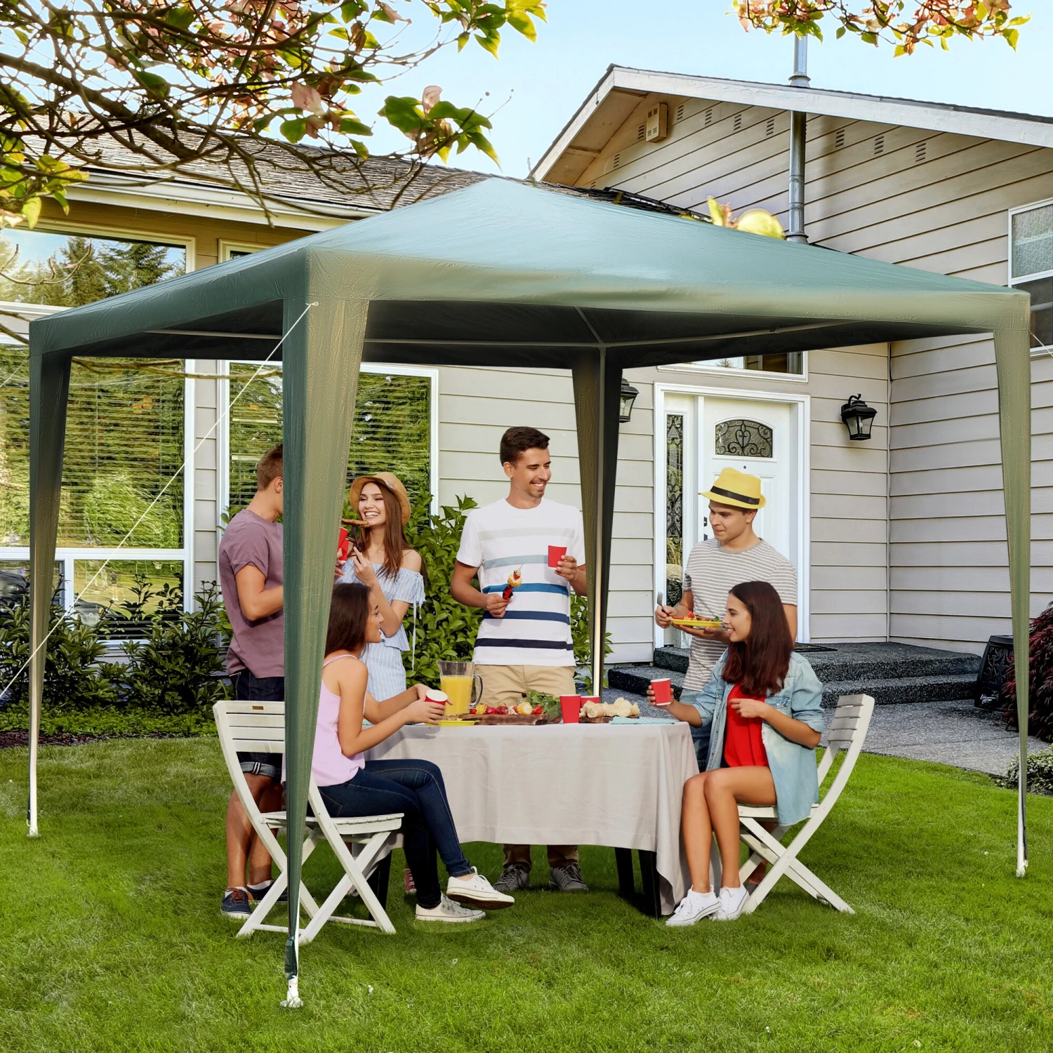 Outsunny Gartenpavillon Mit Klicksystem Dunkelgrün 270 X 270 X 245 Cm (LxBxH) | Gartenzelt Partyzelt Bierzelt Festzelt Pavillon 4 Outsunny Gartenpavillon Mit Klicksystem Dunkelgrün 270 X 270 X 245 Cm (LxBxH) | Gartenzelt Partyzelt Bierzelt Festzelt Pavillon – Bild 4