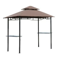 Outsunny Grillpavillon Mit Doppeldach Kaffeebraun, Schwarz 245 X 150 X 255 Cm (LxBxH) | Gartenpavillon Partyzelt Balkonpavillon Bierzelt