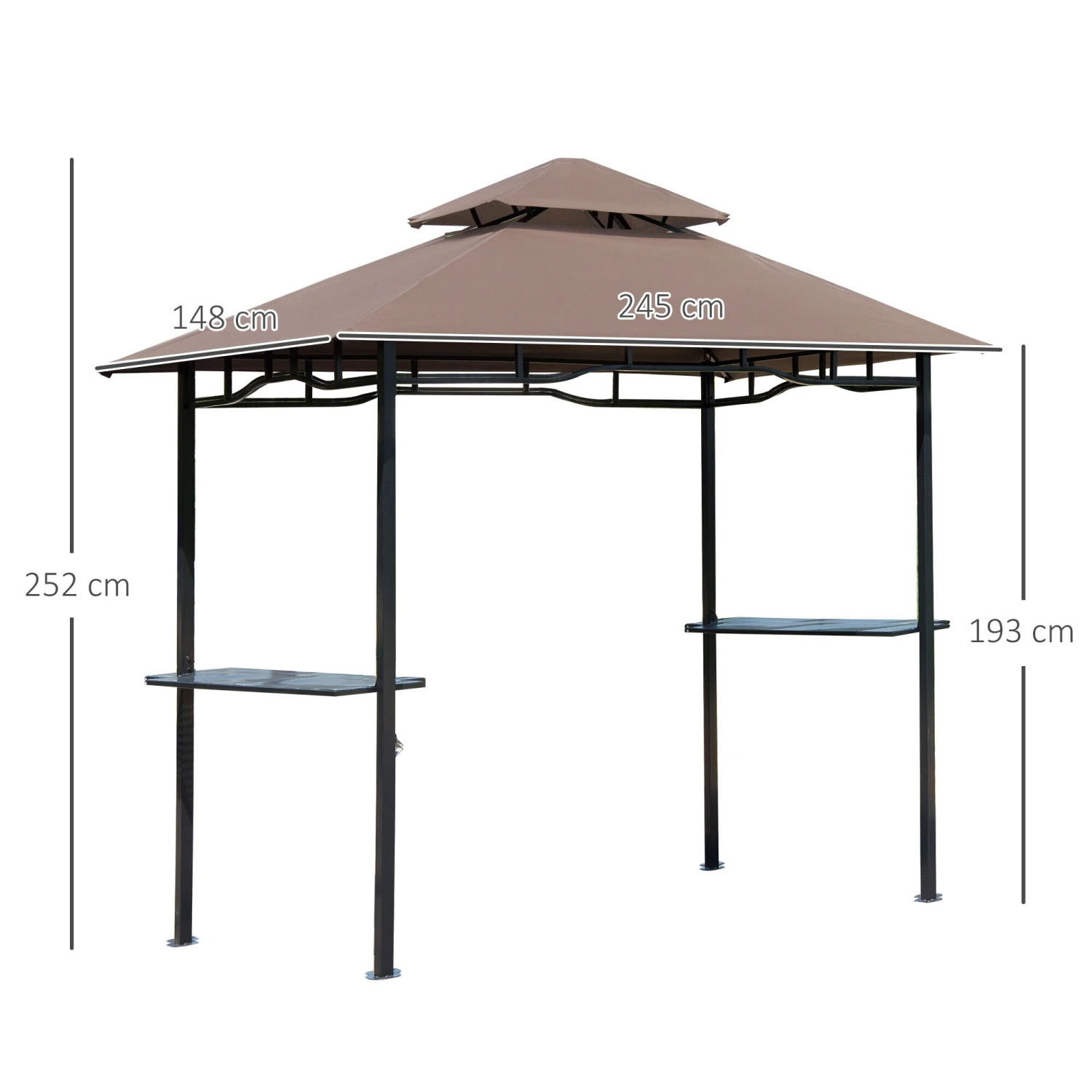 Outsunny Grillpavillon Mit Doppeldach Kaffeebraun, Schwarz 245 X 150 X 255 Cm (LxBxH) | Gartenpavillon Partyzelt Balkonpavillon Bierzelt 2 Outsunny Grillpavillon Mit Doppeldach Kaffeebraun, Schwarz 245 X 150 X 255 Cm (LxBxH) | Gartenpavillon Partyzelt Balkonpavillon Bierzelt – Bild 2