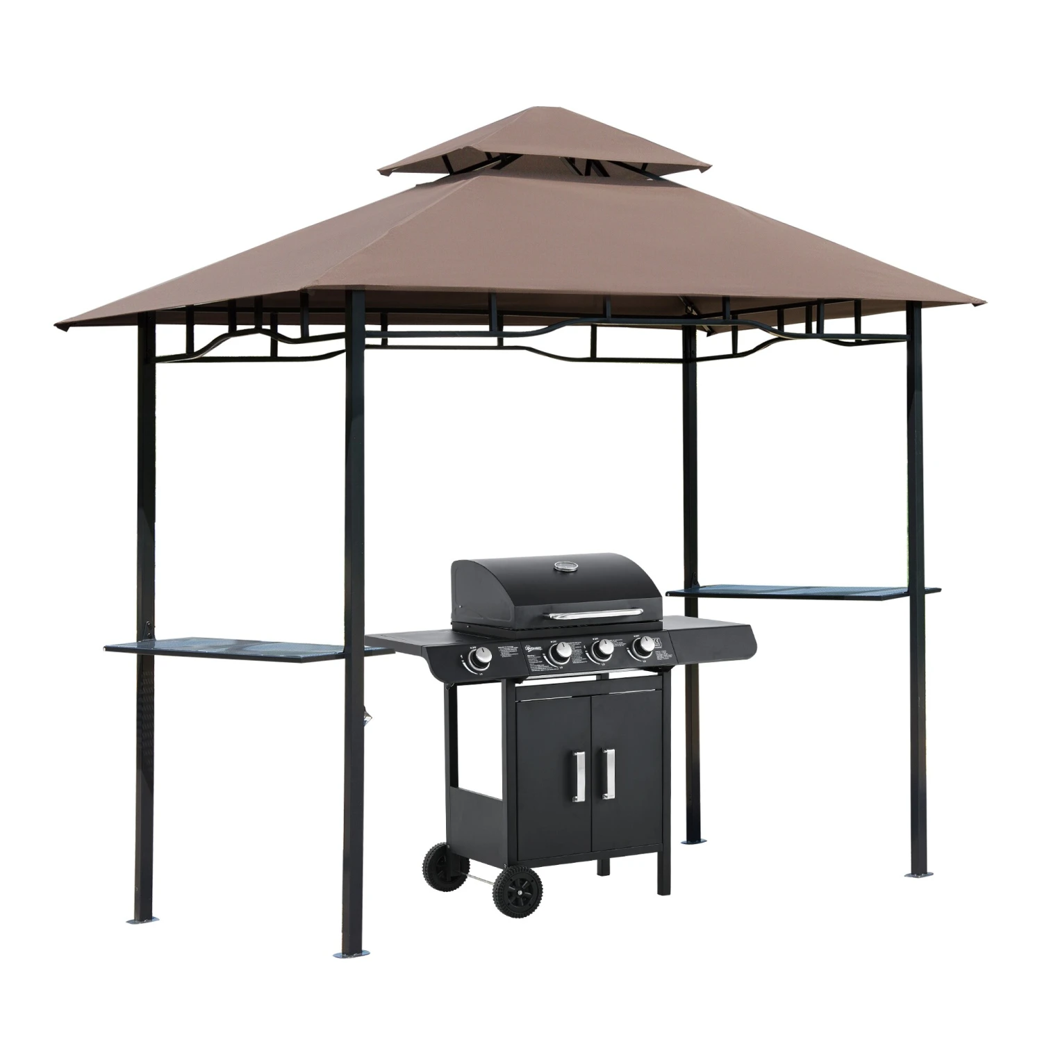 Outsunny Grillpavillon Mit Doppeldach Kaffeebraun, Schwarz 245 X 150 X 255 Cm (LxBxH) | Gartenpavillon Partyzelt Balkonpavillon Bierzelt 3 Outsunny Grillpavillon Mit Doppeldach Kaffeebraun, Schwarz 245 X 150 X 255 Cm (LxBxH) | Gartenpavillon Partyzelt Balkonpavillon Bierzelt – Bild 3