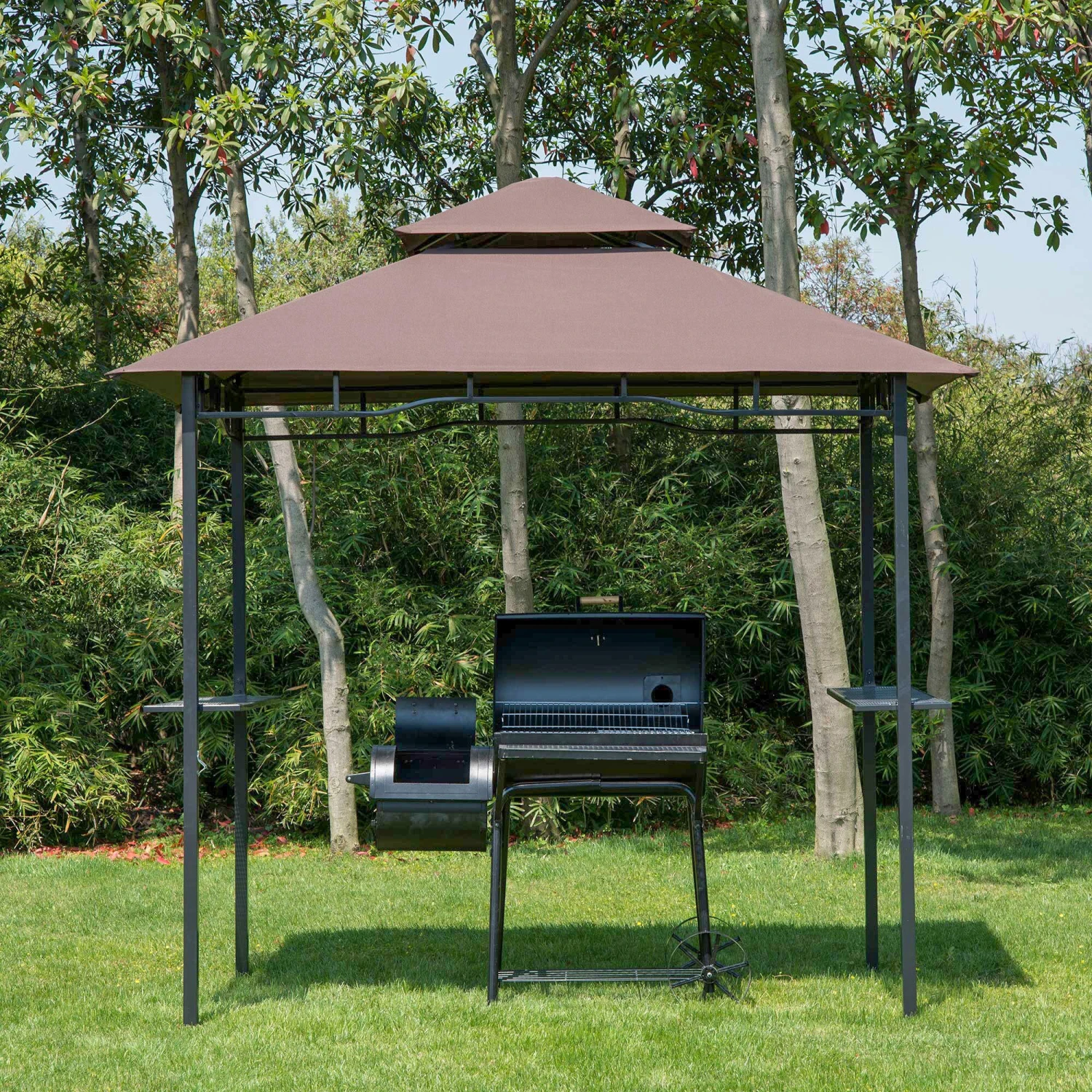 Outsunny Grillpavillon Mit Doppeldach Kaffeebraun, Schwarz 245 X 150 X 255 Cm (LxBxH) | Gartenpavillon Partyzelt Balkonpavillon Bierzelt 4 Outsunny Grillpavillon Mit Doppeldach Kaffeebraun, Schwarz 245 X 150 X 255 Cm (LxBxH) | Gartenpavillon Partyzelt Balkonpavillon Bierzelt – Bild 4