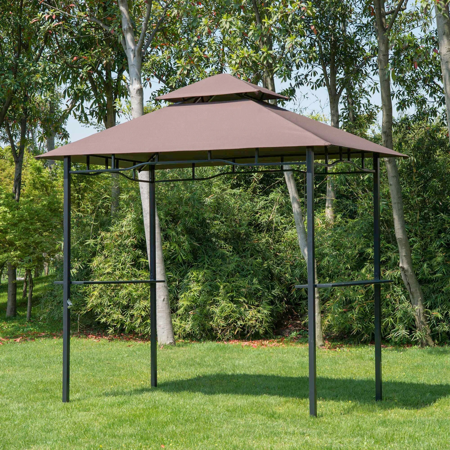 Outsunny Grillpavillon Mit Doppeldach Kaffeebraun, Schwarz 245 X 150 X 255 Cm (LxBxH) | Gartenpavillon Partyzelt Balkonpavillon Bierzelt 5 Outsunny Grillpavillon Mit Doppeldach Kaffeebraun, Schwarz 245 X 150 X 255 Cm (LxBxH) | Gartenpavillon Partyzelt Balkonpavillon Bierzelt – Bild 5