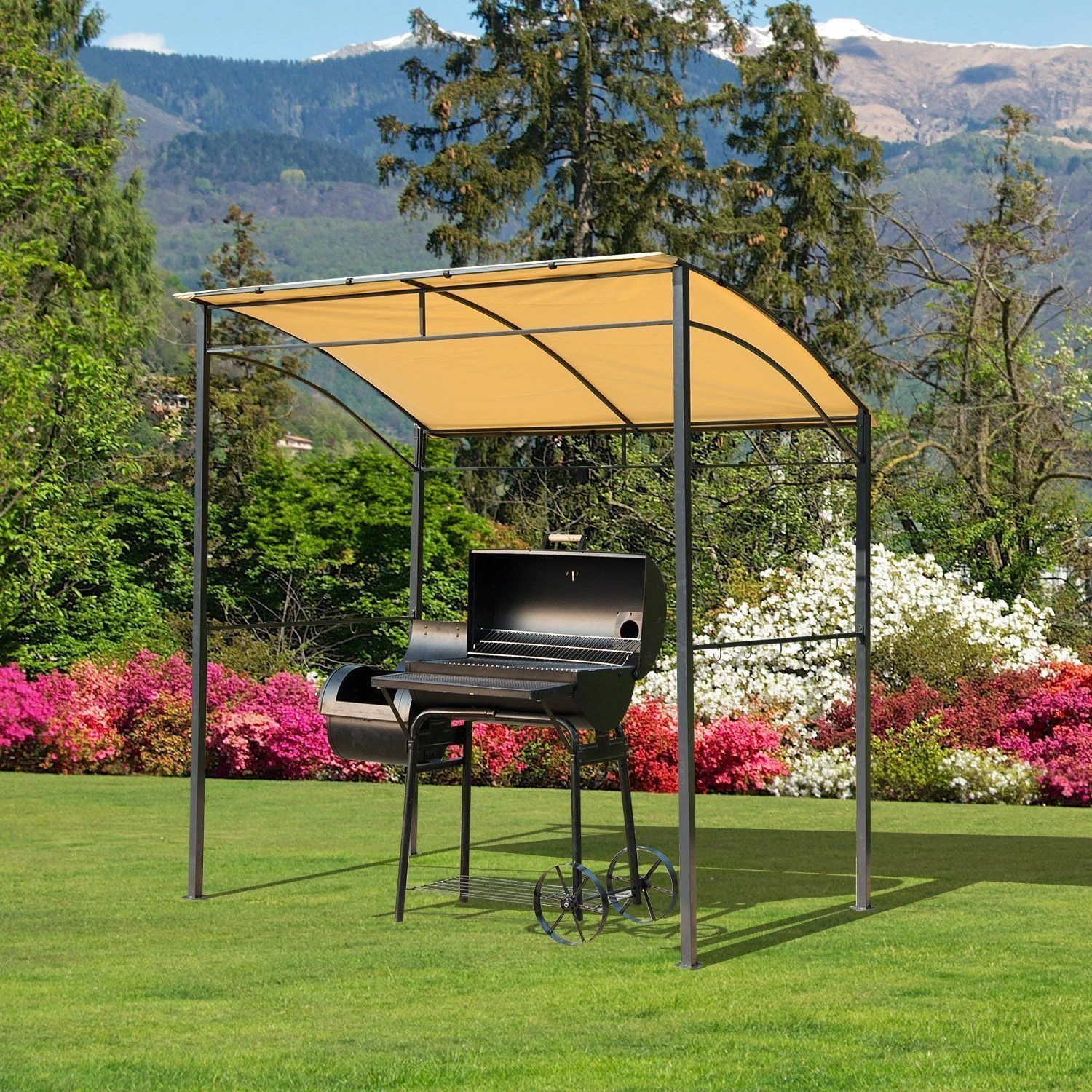 Outsunny Grillpavillon Mit Flammenschutzdach Silber, Gelb 215 X 150 X 180 / 220 Cm (LxBxH) | BBQ-Pavillon Partyzelt Bierzelt Gartenpavillon 3 Outsunny Grillpavillon Mit Flammenschutzdach Silber, Gelb 215 X 150 X 180 / 220 Cm (LxBxH) | BBQ-Pavillon Partyzelt Bierzelt Gartenpavillon – Bild 3