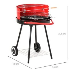 Outsunny Holzkohlegrill Auf Rollen Mit Ablage Rot, Schwarz 67 X 51 X 82 Cm (LxBxH) | Rundgrill Standgrill Gartengrill Grillwagen -OUTSUNNY Verkäufe 8600336600 01 0562 prod 005