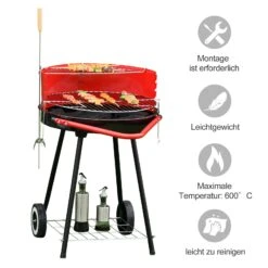 Outsunny Holzkohlegrill Auf Rollen Mit Ablage Rot, Schwarz 67 X 51 X 82 Cm (LxBxH) | Rundgrill Standgrill Gartengrill Grillwagen -OUTSUNNY Verkäufe 8600336600 01 0562 prod 006