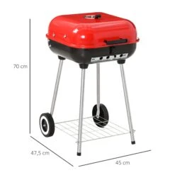 Outsunny Grillwagen Mit Deckel Rot, Schwarz 45 X 47,5 X 70 Cm (LxBxH) | Rundgrill Standgrill Gartengrill Holzkohlegrill -OUTSUNNY Verkäufe 8600336600 01 0569 prod 005