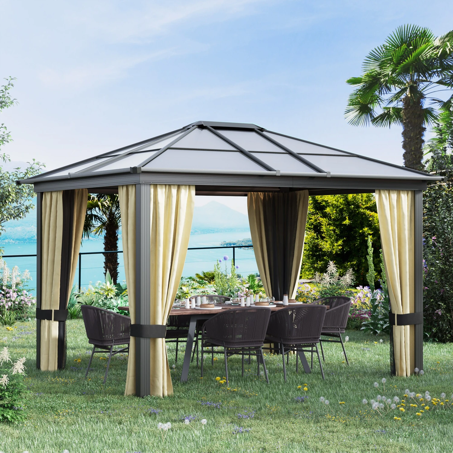 Outsunny Gartenzelt Mit Lichtdurchlässigem Dach Schwarzbraun, Natur 360 X 300 X 265 Cm (LxBxH) | Luxus Pavillon Gartenpavillon Partyzelt Pavillon 5 Outsunny Gartenzelt Mit Lichtdurchlässigem Dach Schwarzbraun, Natur 360 X 300 X 265 Cm (LxBxH) | Luxus Pavillon Gartenpavillon Partyzelt Pavillon – Bild 5