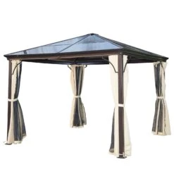 Outsunny Luxus Pavillon Mit Lichtdurchlässigem Dach Braun, Natur 300 X 300 X 260 Cm (LxBxH) | Gartenpavillon Gartenzelt Festzelt Partyzelt