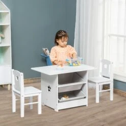 HOMCOM Kindersitzgruppe Mit 2 Stühlen Und Tisch Weiß 71L X 48B X 49,5H Cm | Kinder Sitzgruppe Tisch Stuhl Weiß Tisch Mit Schubladen Kinder -OUTSUNNY Verkäufe 8600336600 312 054 prod 004