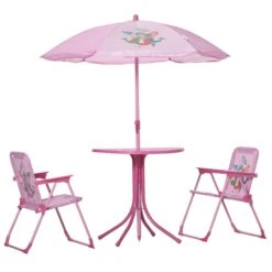 Outsunny Kindersitzgruppe Mit Tisch Und Sonnenschirm Rosa Ø49,5 X 50H Cm | Gartentisch Sonnenschirm Camping Kindersitzgarnitur Gartenmöbel