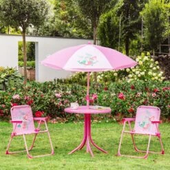 Outsunny Kindersitzgruppe Mit Tisch Und Sonnenschirm Rosa Ø49,5 X 50H Cm | Gartentisch  Sonnenschirm  Camping Kindersitzgarnitur  Gartenmöbel -OUTSUNNY Verkäufe 8600336600 312 066PK prod 003