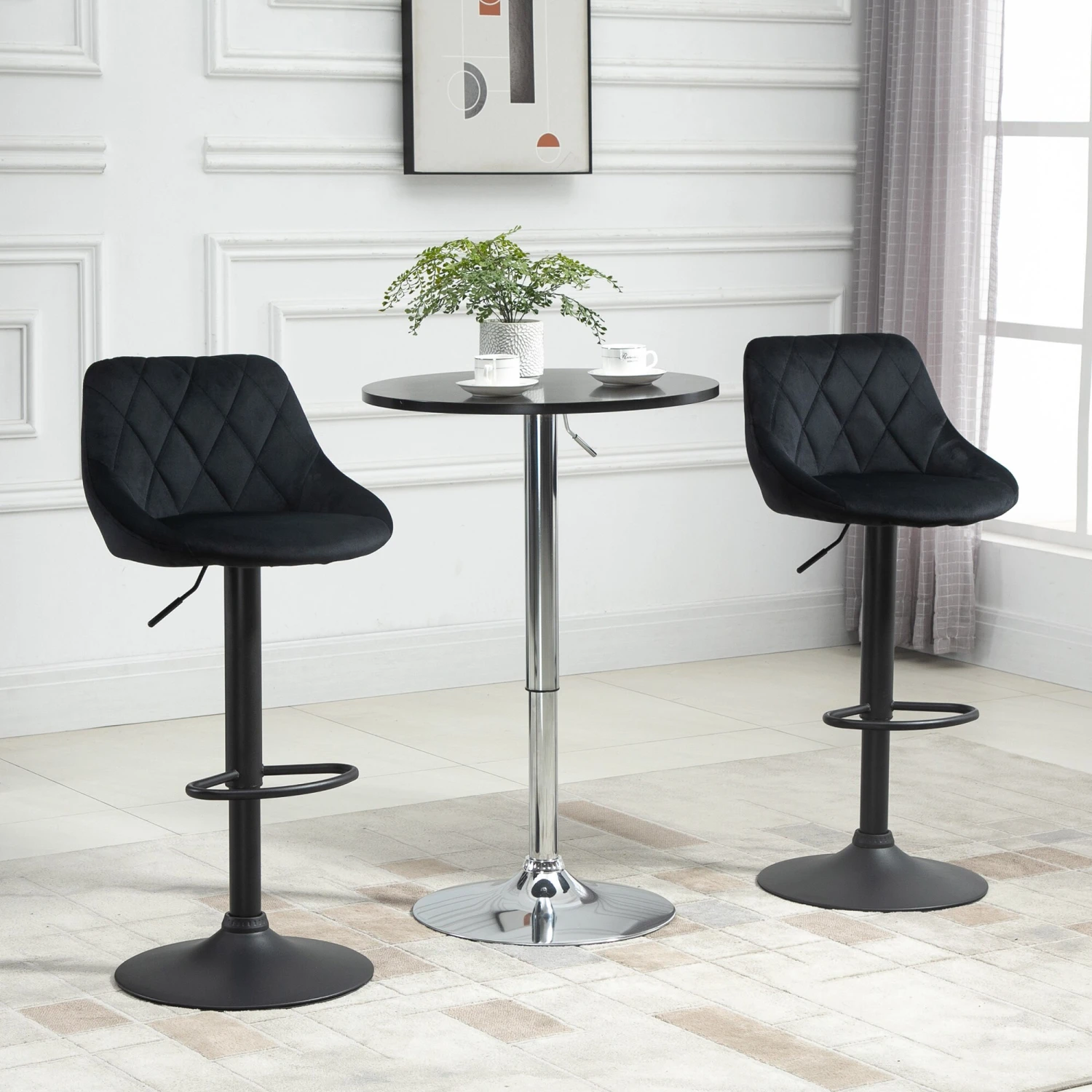 HOMCOM Barhocker Höhenverstellbares Set Schwarz 51,5B X 48T X 83-104H Cm | Hocker In Bar 360° Drehbare Hocker Höhenverstellbar Stuhl Hocker 6 HOMCOM Barhocker Höhenverstellbares Set Schwarz 51,5B X 48T X 83-104H Cm | Hocker In Bar 360° Drehbare Hocker Höhenverstellbar Stuhl Hocker – Bild 6