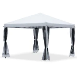 Outsunny Faltzelt Mit Seitenwänden Weiß 3 X 3 X 2,55 M (LxBxH) | Pavillon Faltpavillon Partyzelt Gartenpavillon