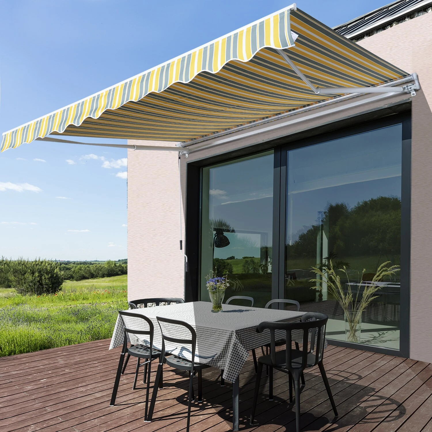 Outsunny Gelenkarmmarkise Mit Handkurbel 3,5 X 2,5 M (BxL) | Markise Sonnenschutz Terrassenüberdachung 3 Outsunny Gelenkarmmarkise Mit Handkurbel 3,5 X 2,5 M (BxL) | Markise Sonnenschutz Terrassenüberdachung – Bild 3