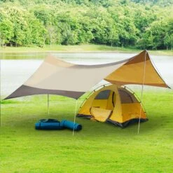 Outsunny Sonnensegel Mit Aufstellstangen Beige, Kaffeebraun 550 X 560 Cm (LxB) | Tarp Sonnenschutz Zeltplane Sonnendach Außenzelt -OUTSUNNY Verkäufe 8600336600 840 184 prod 003
