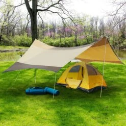 Outsunny Sonnensegel Mit Aufstellstangen Beige, Kaffeebraun 550 X 560 Cm (LxB) | Tarp Sonnenschutz Zeltplane Sonnendach Außenzelt -OUTSUNNY Verkäufe 8600336600 840 184 prod 004