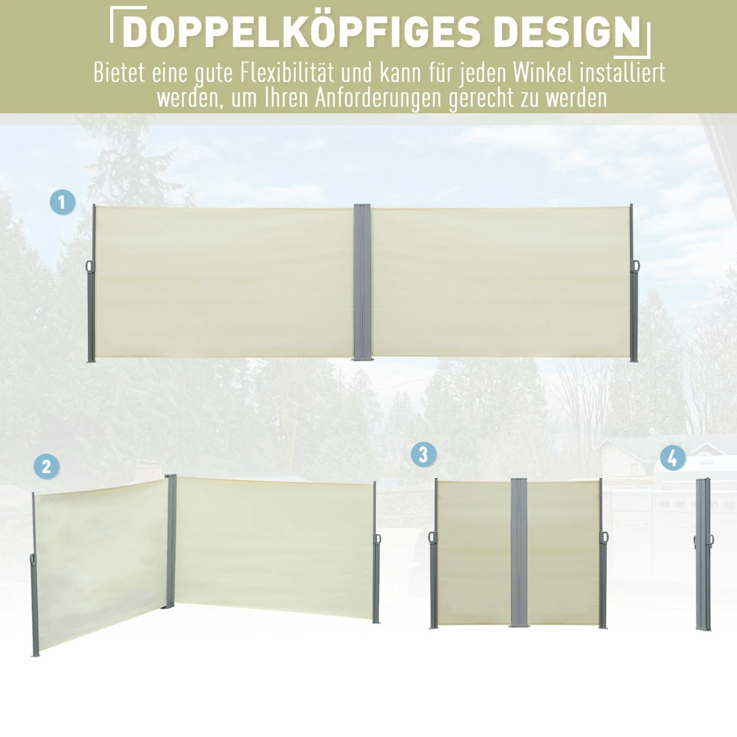 Outsunny Doppel-Seitenmarkise 6 X 1,8 M 600 X 180 Cm (LxH) | Sichtschutz Sonnenschutz Seitenrollo Windschutz 6 Outsunny Doppel-Seitenmarkise 6 X 1,8 M 600 X 180 Cm (LxH) | Sichtschutz Sonnenschutz Seitenrollo Windschutz – Bild 6