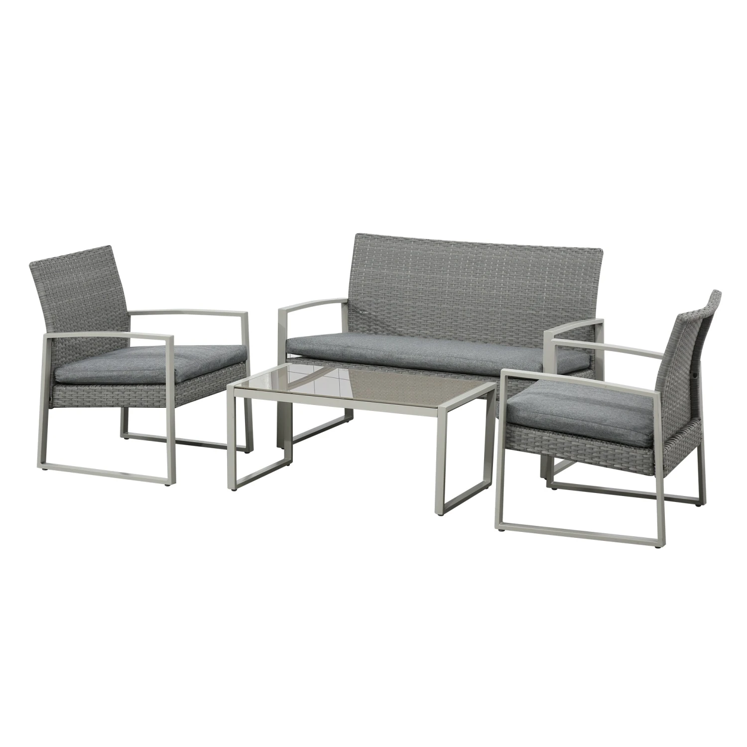 Outsunny Sitzgarnitur 4-teilig Aus Polyrattan Grau 112 X 60,5 X 76 Cm | 4-teilige Sitzgruppe Gartenmöbelset Mit Couchtisch 1 Outsunny Sitzgarnitur 4-teilig Aus Polyrattan Grau 112 X 60,5 X 76 Cm | 4-teilige Sitzgruppe Gartenmöbelset Mit Couchtisch