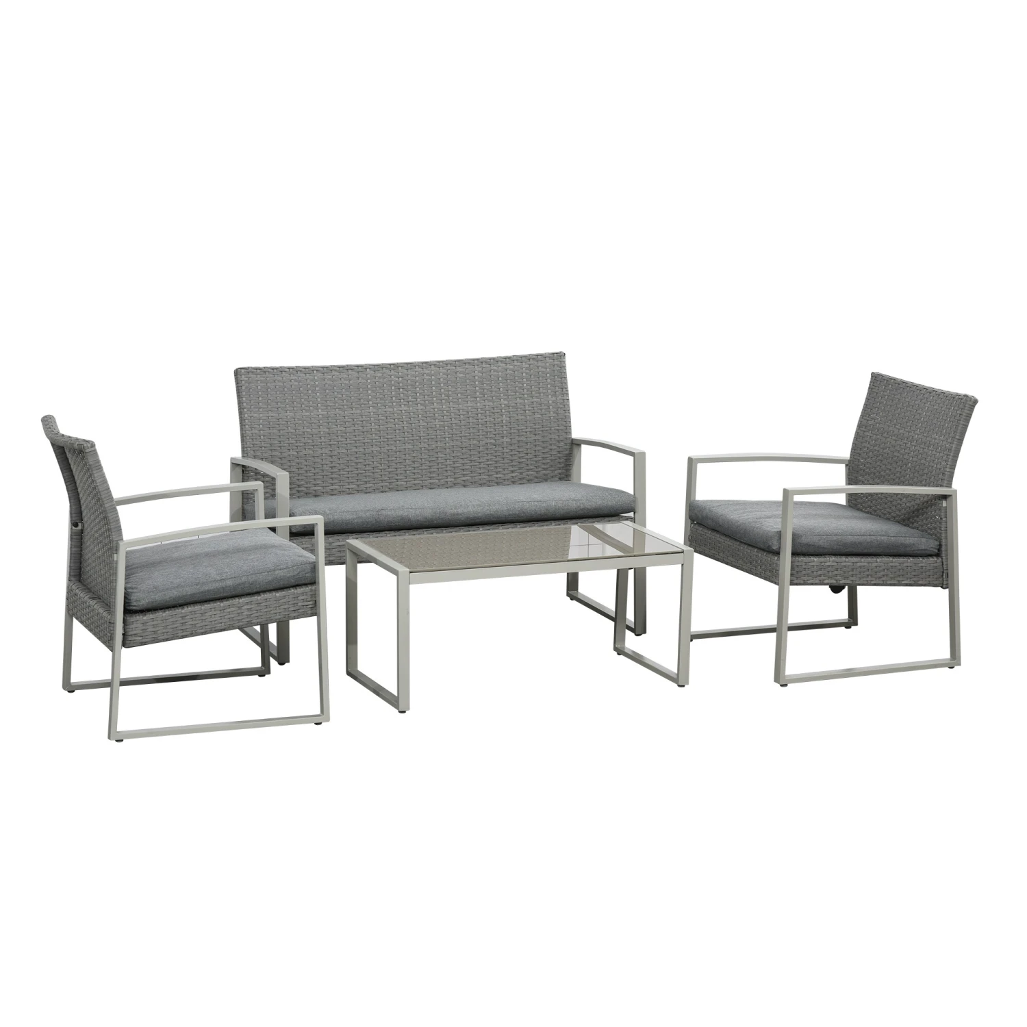 Outsunny Sitzgarnitur 4-teilig Aus Polyrattan Grau 112 X 60,5 X 76 Cm | 4-teilige Sitzgruppe Gartenmöbelset Mit Couchtisch 2 Outsunny Sitzgarnitur 4-teilig Aus Polyrattan Grau 112 X 60,5 X 76 Cm | 4-teilige Sitzgruppe Gartenmöbelset Mit Couchtisch – Bild 2