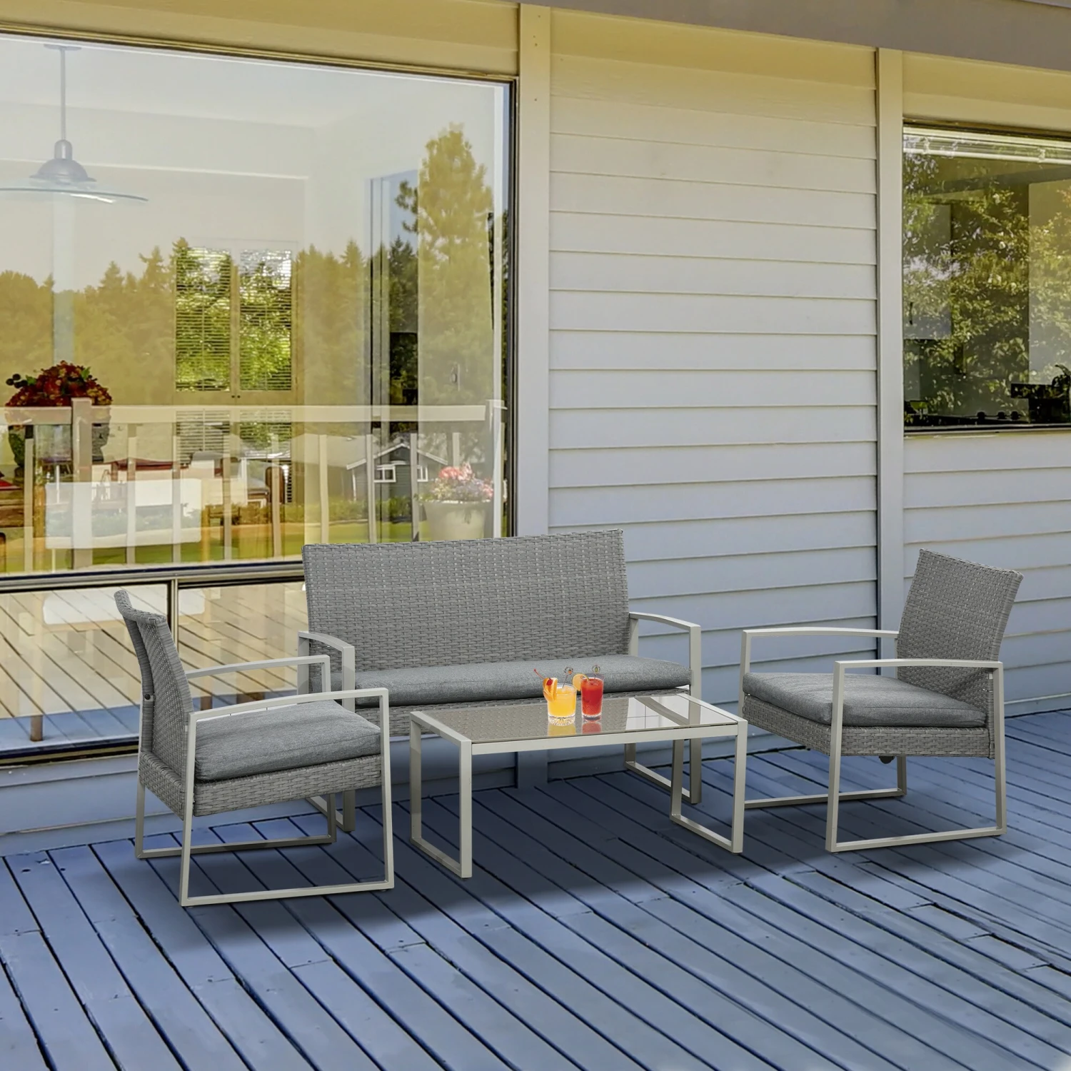 Outsunny Sitzgarnitur 4-teilig Aus Polyrattan Grau 112 X 60,5 X 76 Cm | 4-teilige Sitzgruppe Gartenmöbelset Mit Couchtisch 3 Outsunny Sitzgarnitur 4-teilig Aus Polyrattan Grau 112 X 60,5 X 76 Cm | 4-teilige Sitzgruppe Gartenmöbelset Mit Couchtisch – Bild 3