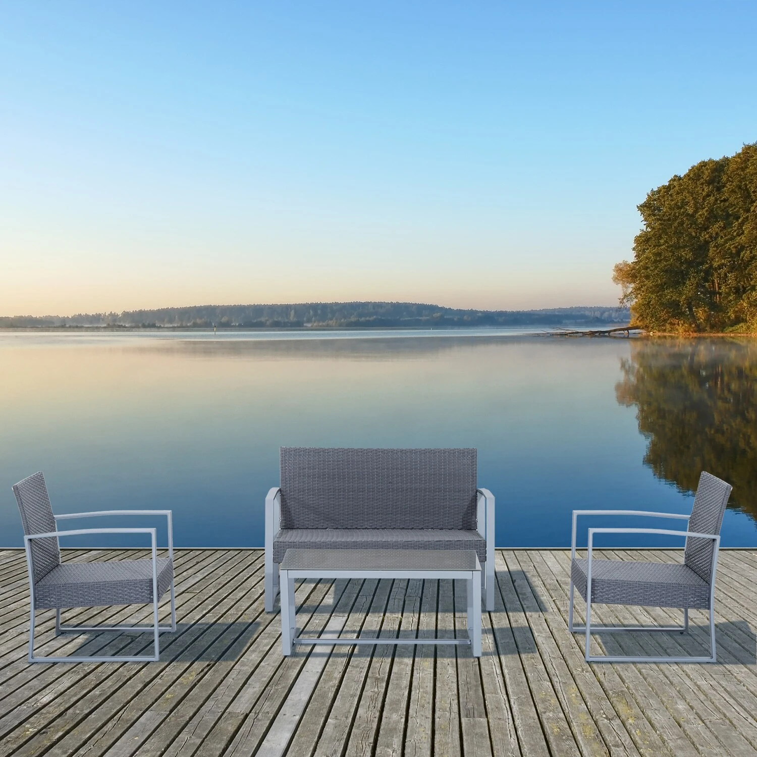 Outsunny Sitzgarnitur 4-teilig Aus Polyrattan Grau 112 X 60,5 X 76 Cm | 4-teilige Sitzgruppe Gartenmöbelset Mit Couchtisch 4 Outsunny Sitzgarnitur 4-teilig Aus Polyrattan Grau 112 X 60,5 X 76 Cm | 4-teilige Sitzgruppe Gartenmöbelset Mit Couchtisch – Bild 4