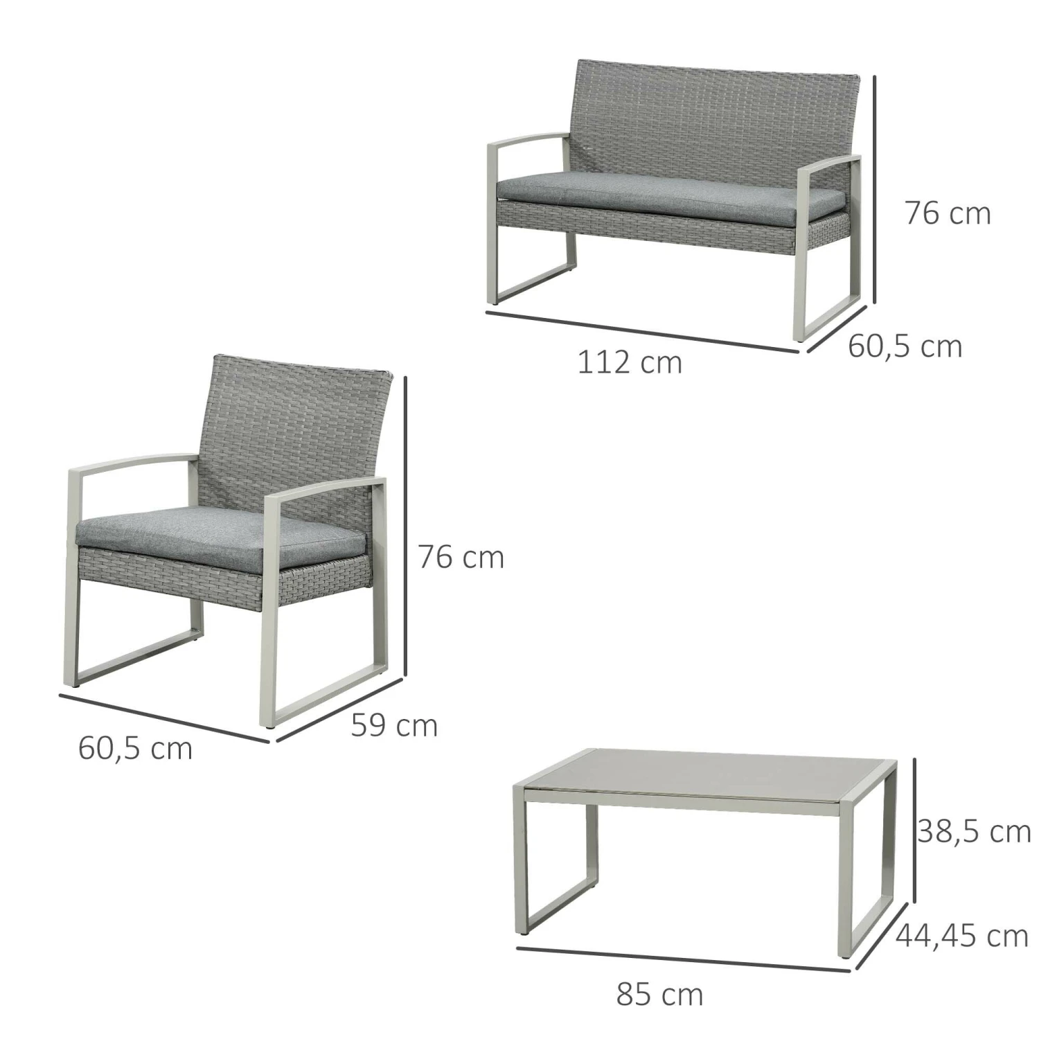 Outsunny Sitzgarnitur 4-teilig Aus Polyrattan Grau 112 X 60,5 X 76 Cm | 4-teilige Sitzgruppe Gartenmöbelset Mit Couchtisch 5 Outsunny Sitzgarnitur 4-teilig Aus Polyrattan Grau 112 X 60,5 X 76 Cm | 4-teilige Sitzgruppe Gartenmöbelset Mit Couchtisch – Bild 5