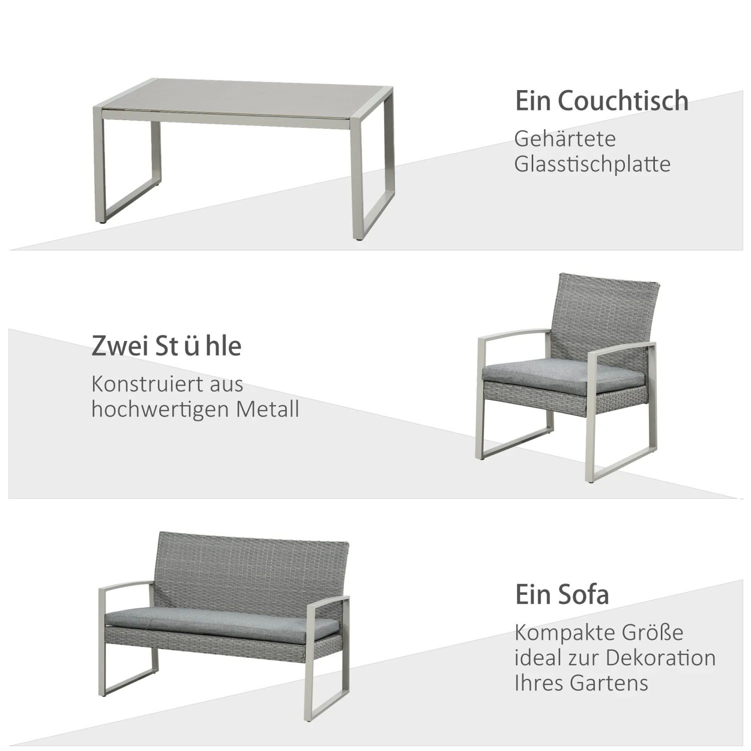 Outsunny Sitzgarnitur 4-teilig Aus Polyrattan Grau 112 X 60,5 X 76 Cm | 4-teilige Sitzgruppe Gartenmöbelset Mit Couchtisch 6 Outsunny Sitzgarnitur 4-teilig Aus Polyrattan Grau 112 X 60,5 X 76 Cm | 4-teilige Sitzgruppe Gartenmöbelset Mit Couchtisch – Bild 6