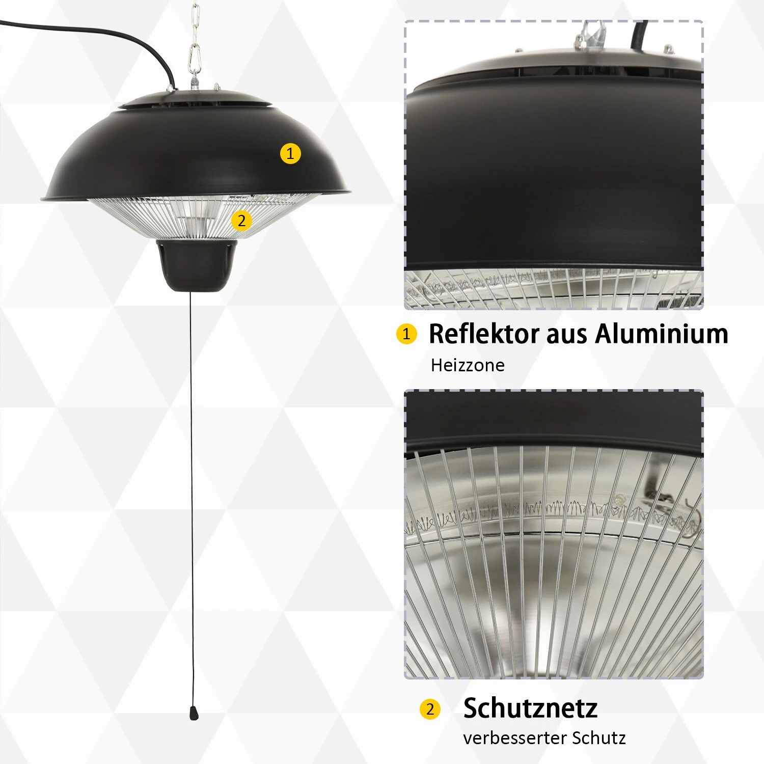 Outsunny Elektrischer Heizstrahler Mit Zugseil Schwarz, Silber 40,5 X 30,5 Cm (ØxH) | Terrassenstrahler Standheizstrahler Infrarotstrahler 6 Outsunny Elektrischer Heizstrahler Mit Zugseil Schwarz, Silber 40,5 X 30,5 Cm (ØxH) | Terrassenstrahler Standheizstrahler Infrarotstrahler – Bild 6