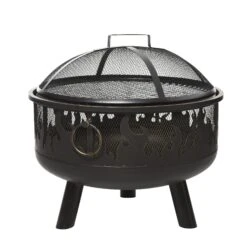 Outsunny Feuerschale Mit Grillrost Schwarz Ø61,5 X 52H Cm | Feuerstelle Feuerkorb Grillrost Grillaufsatz