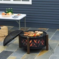 Outsunny Feuerschale Mit Grillrost Schwarz, Braun Ø78 X 60H Cm | Feuerstelle Feuerkorb Grillrost Grillaufsatz -OUTSUNNY Verkäufe 8600336600 842 172 prod 003