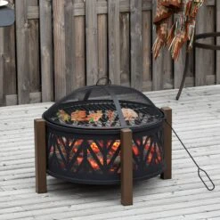 Outsunny Feuerschale Mit Grillrost Schwarz, Braun Ø78 X 60H Cm | Feuerstelle Feuerkorb Grillrost Grillaufsatz -OUTSUNNY Verkäufe 8600336600 842 172 prod 004