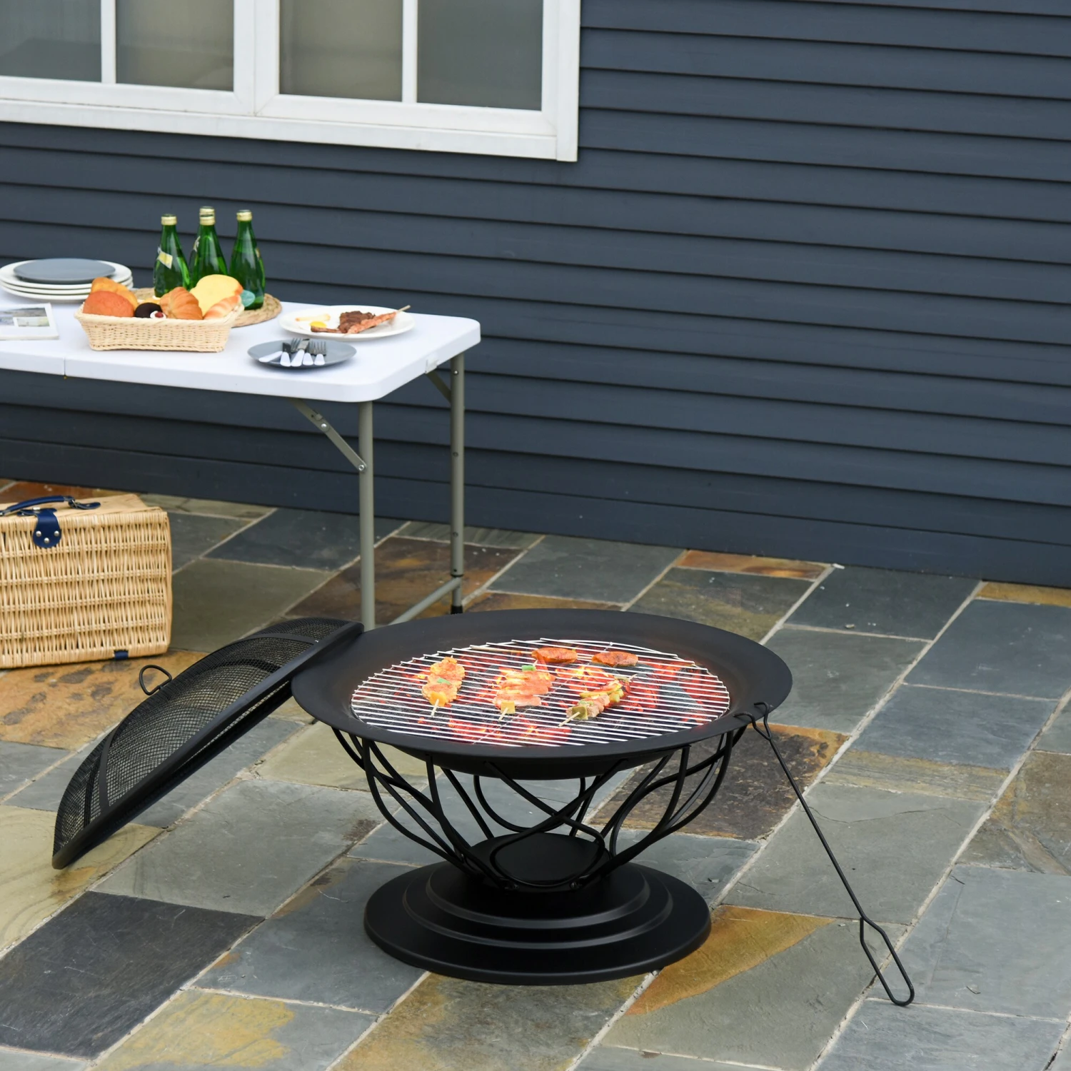 Outsunny 2-in-1 Feuerschale Mit Grillrost Schwarz 75 X 55 Cm (ØxH) | Feuerstelle Feuerkorb Holzkohlegrill Grillaufsatz 1 Outsunny 2-in-1 Feuerschale Mit Grillrost Schwarz 75 X 55 Cm (ØxH) | Feuerstelle Feuerkorb Holzkohlegrill Grillaufsatz