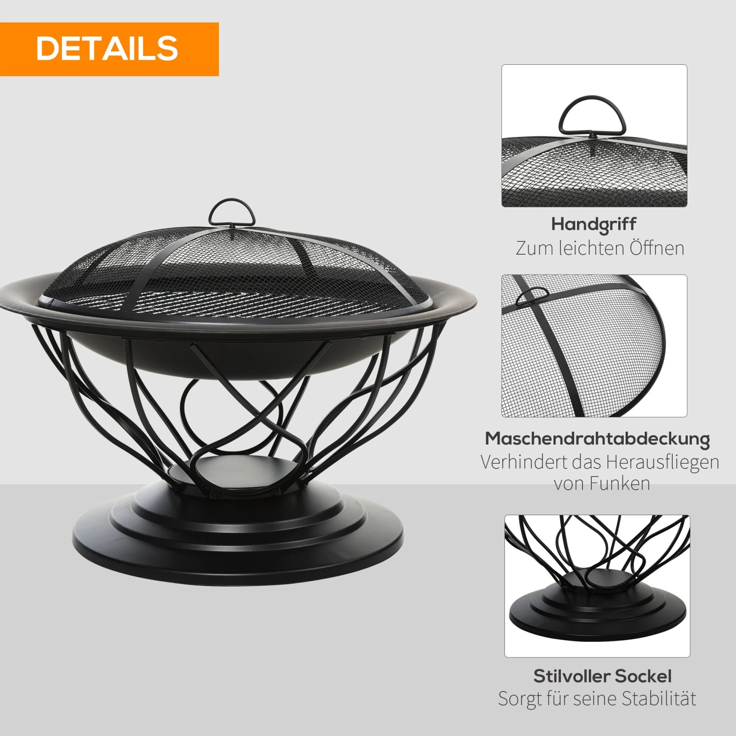 Outsunny 2-in-1 Feuerschale Mit Grillrost Schwarz 75 X 55 Cm (ØxH) | Feuerstelle Feuerkorb Holzkohlegrill Grillaufsatz 3 Outsunny 2-in-1 Feuerschale Mit Grillrost Schwarz 75 X 55 Cm (ØxH) | Feuerstelle Feuerkorb Holzkohlegrill Grillaufsatz – Bild 3