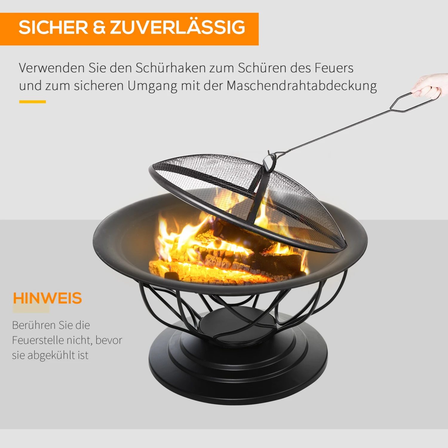 Outsunny 2-in-1 Feuerschale Mit Grillrost Schwarz 75 X 55 Cm (ØxH) | Feuerstelle Feuerkorb Holzkohlegrill Grillaufsatz 4 Outsunny 2-in-1 Feuerschale Mit Grillrost Schwarz 75 X 55 Cm (ØxH) | Feuerstelle Feuerkorb Holzkohlegrill Grillaufsatz – Bild 4