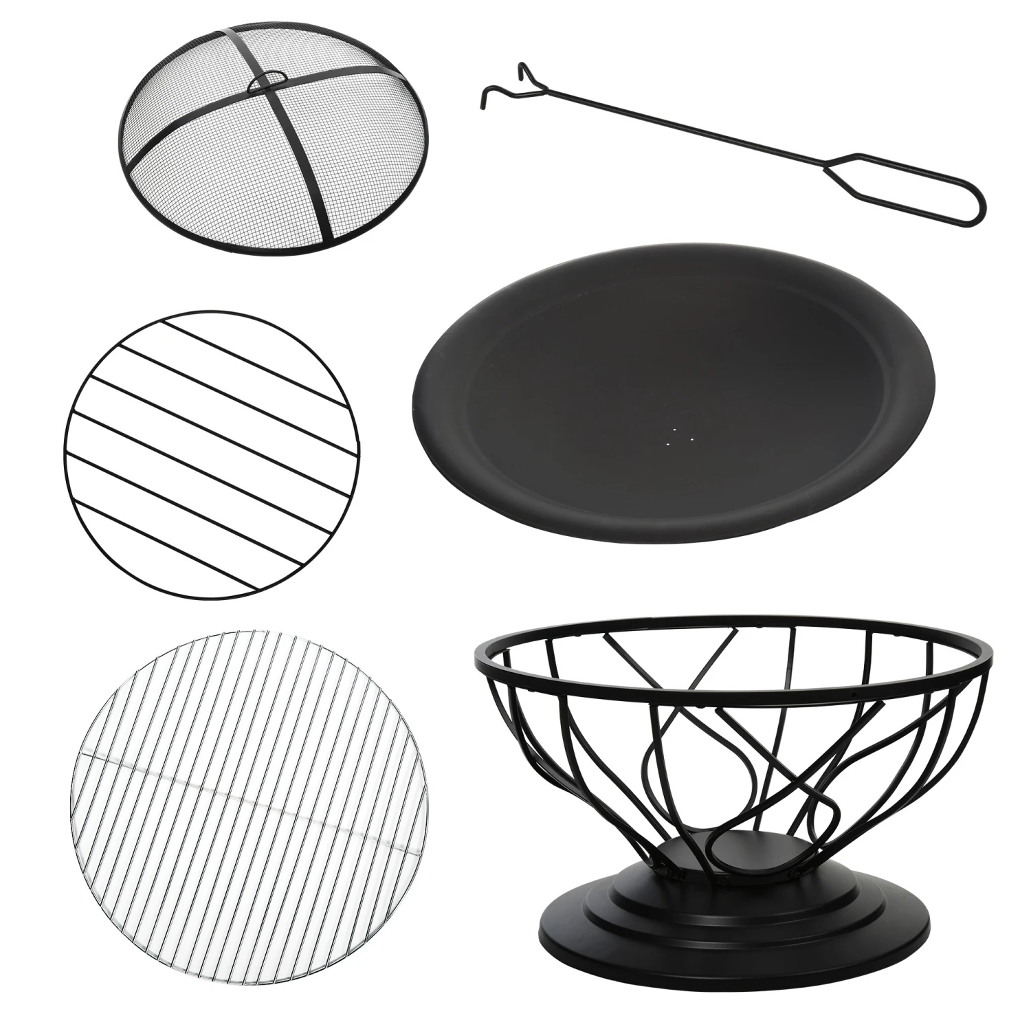 Outsunny 2-in-1 Feuerschale Mit Grillrost Schwarz 75 X 55 Cm (ØxH) | Feuerstelle Feuerkorb Holzkohlegrill Grillaufsatz 5 Outsunny 2-in-1 Feuerschale Mit Grillrost Schwarz 75 X 55 Cm (ØxH) | Feuerstelle Feuerkorb Holzkohlegrill Grillaufsatz – Bild 5