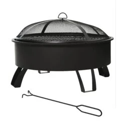 Outsunny 2-in-1 Feuerschale Mit Grillrost Schwarz 76 X 49,5 Cm (ØxH) | Feuerstelle Feuerkorb Holzkohlegrill Grillaufsatz