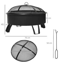 Outsunny 2-in-1 Feuerschale Mit Grillrost Schwarz 76 X 49,5 Cm (ØxH) | Feuerstelle Feuerkorb Holzkohlegrill Grillaufsatz -OUTSUNNY Verkäufe 8600336600 842 177 prod 005