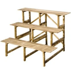 Outsunny Pflanzentreppe Mit 3 Stufen Natur 100 X 80 X 80 Cm (LxBxH) | Blumenregal Blumenbank Blumentreppe Blumenständer -OUTSUNNY Verkäufe 8600336600 845 115n prod 006