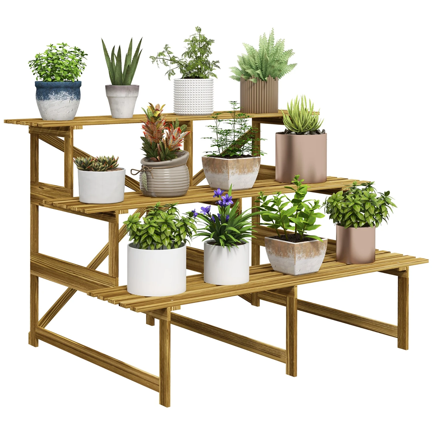 Outsunny Pflanzentreppe Mit 3 Stufen Natur 120 X 80 X 80 Cm (LxBxH) | Blumenregal Blumenbank Blumentreppe Blumenständer 1 Outsunny Pflanzentreppe Mit 3 Stufen Natur 120 X 80 X 80 Cm (LxBxH) | Blumenregal Blumenbank Blumentreppe Blumenständer