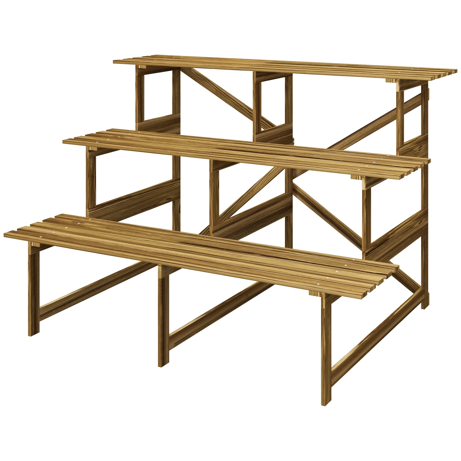 Outsunny Pflanzentreppe Mit 3 Stufen Natur 120 X 80 X 80 Cm (LxBxH) | Blumenregal Blumenbank Blumentreppe Blumenständer 3 Outsunny Pflanzentreppe Mit 3 Stufen Natur 120 X 80 X 80 Cm (LxBxH) | Blumenregal Blumenbank Blumentreppe Blumenständer – Bild 3