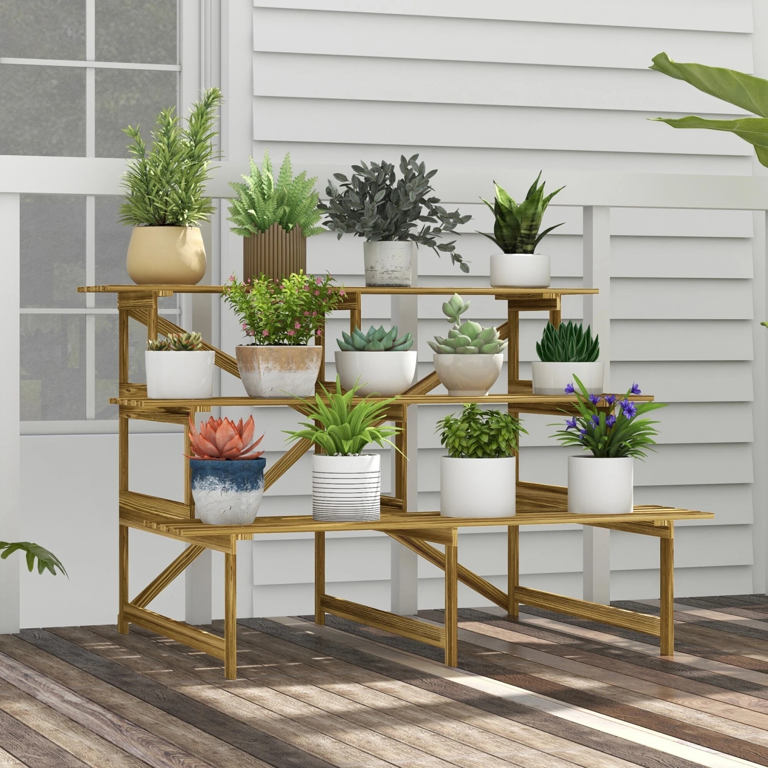 Outsunny Pflanzentreppe Mit 3 Stufen Natur 120 X 80 X 80 Cm (LxBxH) | Blumenregal Blumenbank Blumentreppe Blumenständer 5 Outsunny Pflanzentreppe Mit 3 Stufen Natur 120 X 80 X 80 Cm (LxBxH) | Blumenregal Blumenbank Blumentreppe Blumenständer – Bild 5